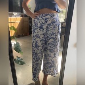 Blue and White Patterned Flowy Pants